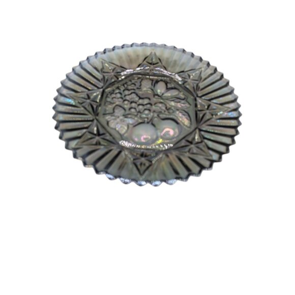 Vtg Federal Glass Pioneer Smoke Carnival Fruit, Serving Platter Iridescent - Picture 9 of 13